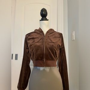 H and M Brown velvet cropped zip up sweatshirt, Size M